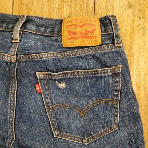 Levi Strauss 527 Bootcut Jeans Mens 31x32 Blue Dark Wash Denim Slim Fit 527-0216 - Picture 5 of 7